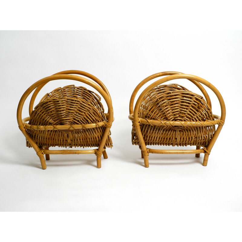 Pair of mid century wicker and bamboo magazine racks, Italy 1950s