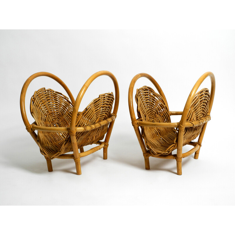 Pair of mid century wicker and bamboo magazine racks, Italy 1950s