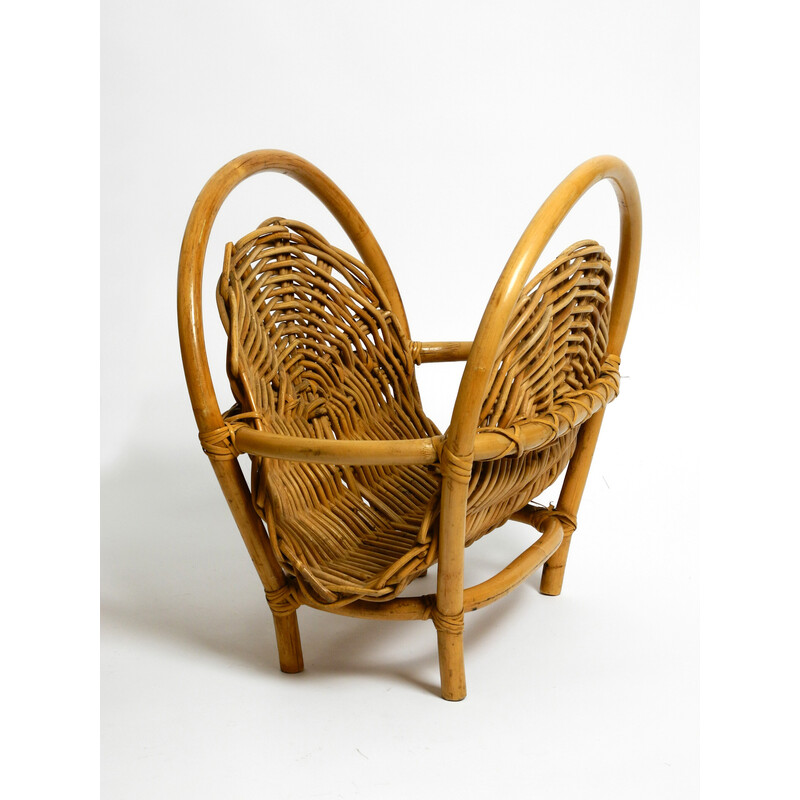 Pair of mid century wicker and bamboo magazine racks, Italy 1950s