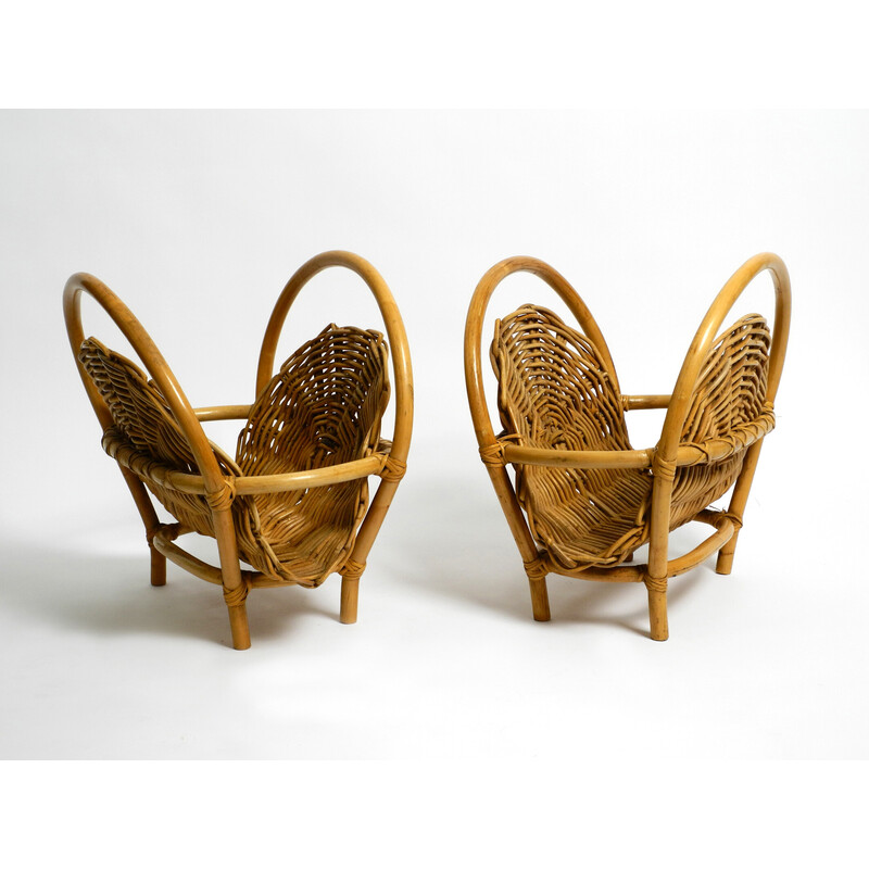 Pair of mid century wicker and bamboo magazine racks, Italy 1950s