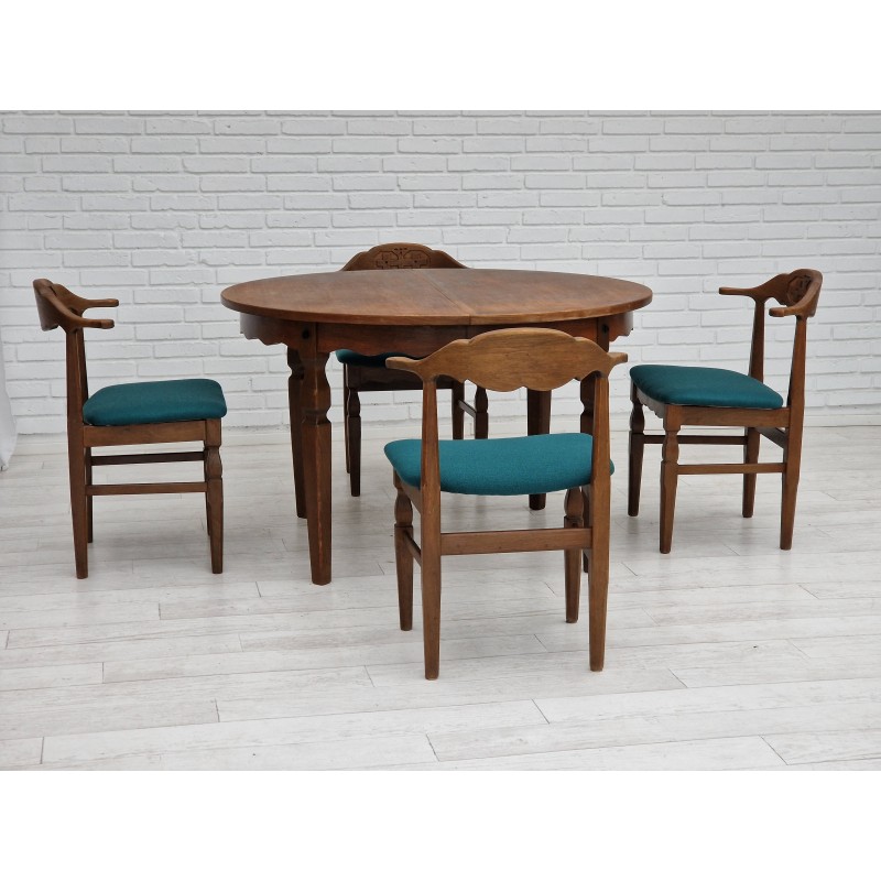 Danish vintage oak wood dining set by Henning Kjærnulf, 1960s