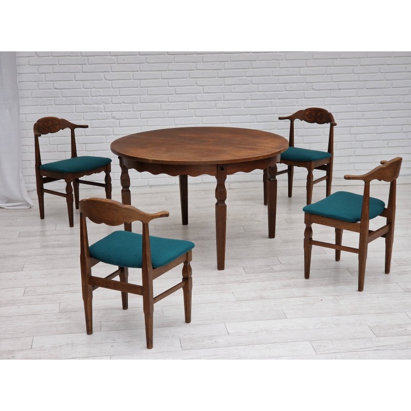 Danish vintage oak wood dining set by Henning Kjærnulf, 1960s