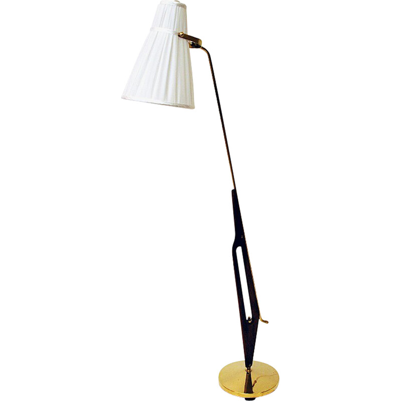 Swedish vintage brass and teak floor lamp by Hans Bergström for Asea, 1950s