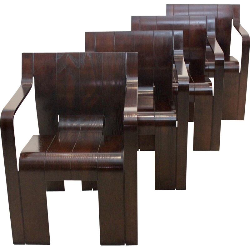 Set of 4 vintage "Strip" dining chairs with armrests by Gijs Bakker for Castelijn, 1974