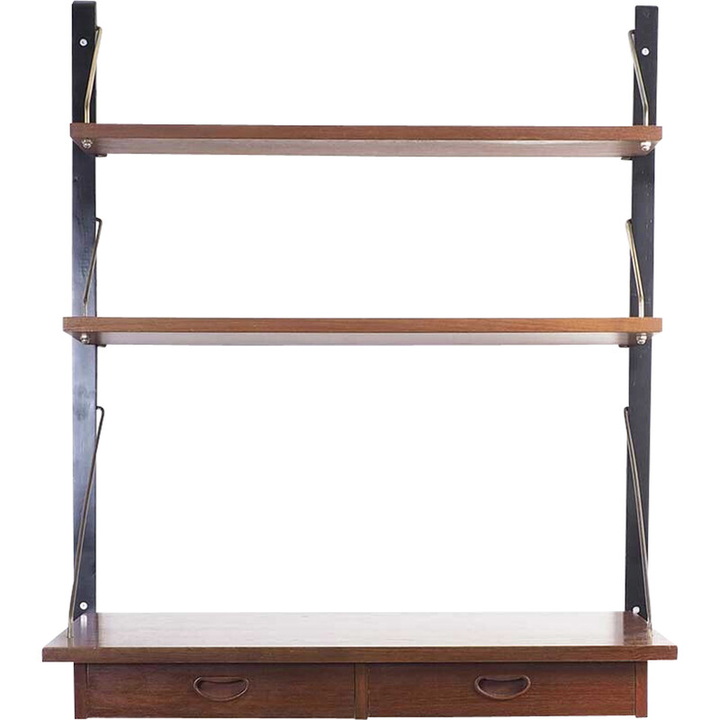 Danish vintage wall system with desk, drawers and shelves
