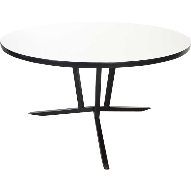 Mesa redonda blanca vintage con tres patas de metal de Hein Salomonson para Ap Originals