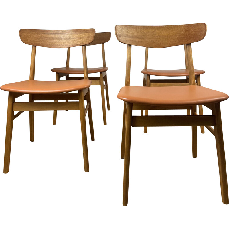 Set of 4 vintage Farstrup Danish teak and leatherette chairs