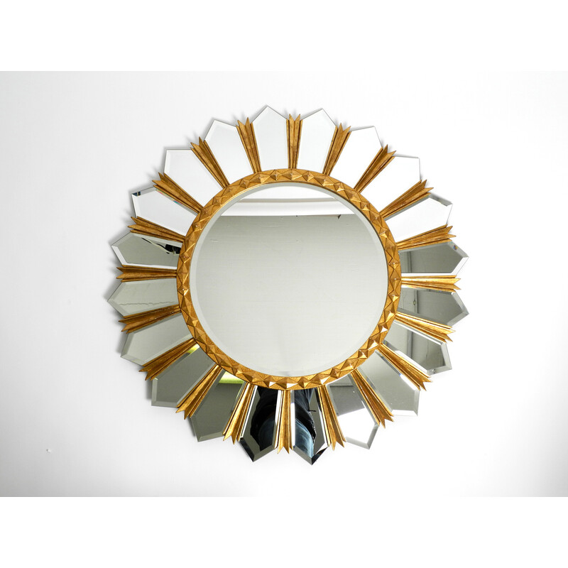 Espelho de parede italiano dourado Vintage sunburst, década de 1980