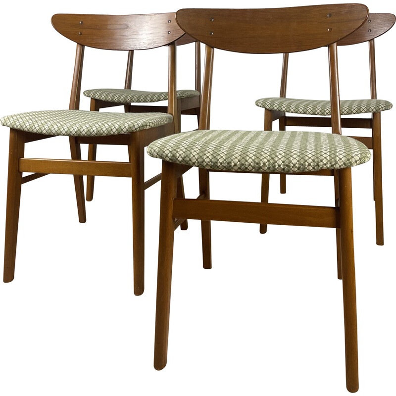 Set van 4 vintage Farstrup 210 teakhouten stoelen met stoffen zitting