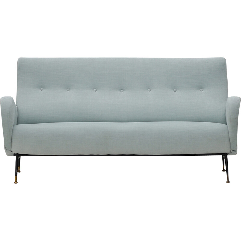 Vintage 3-seater sofa in azure velvet, 1950s