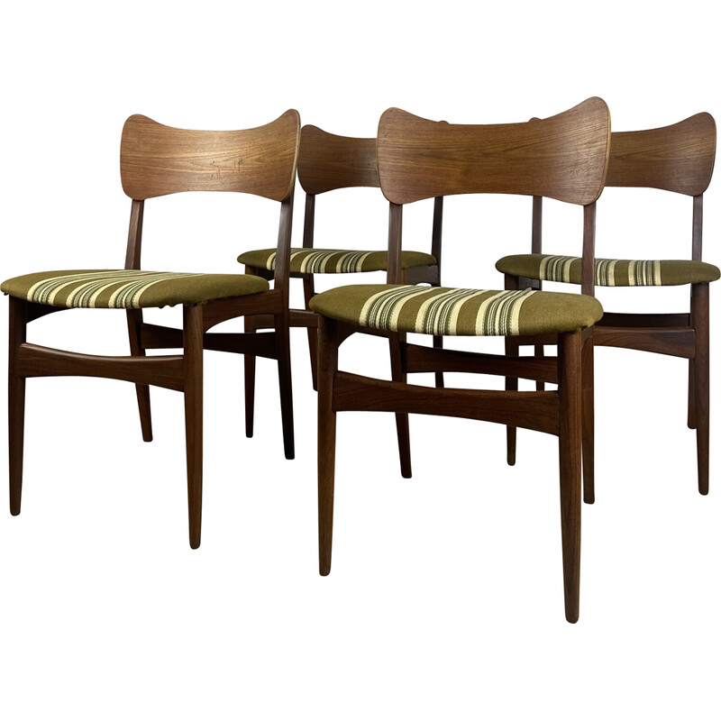 Set van 4 vintage Scandinavische stoelen in teak en stof