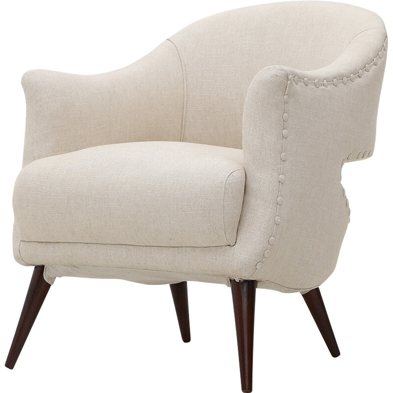 Vintage armchair with upholstered in off-white fabric, 1950s
