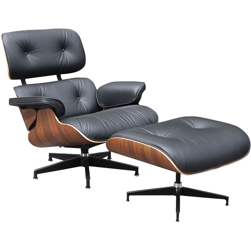 Vintage fauteuil en voetenbank van Charles en Ray Eames voor Herman Miller, 2018