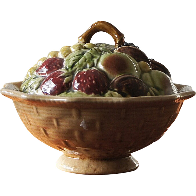 Vintage Majolica bowl de Sarreguemines, 1950s