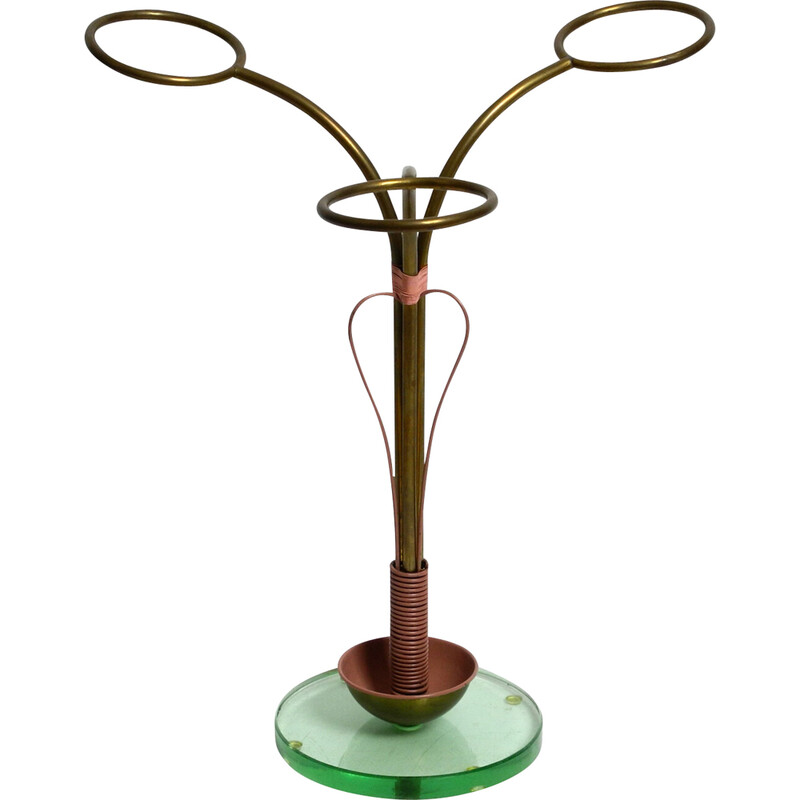 Mid century Italian umbrella stand in brass and glass base