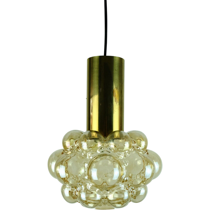 Mid century bubble amber glass pendant lamp by Helena Tynell for Glashuette Limburg, 1960s