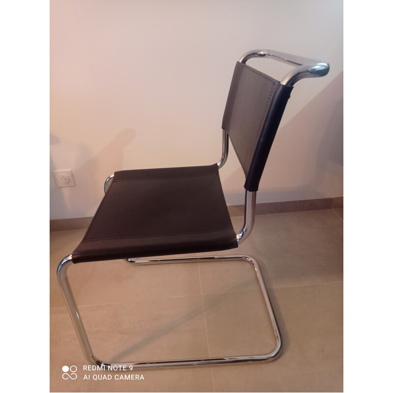 Coppia di sedie vintage modello Spoletto in pelle nera e cromo di Bersanelli