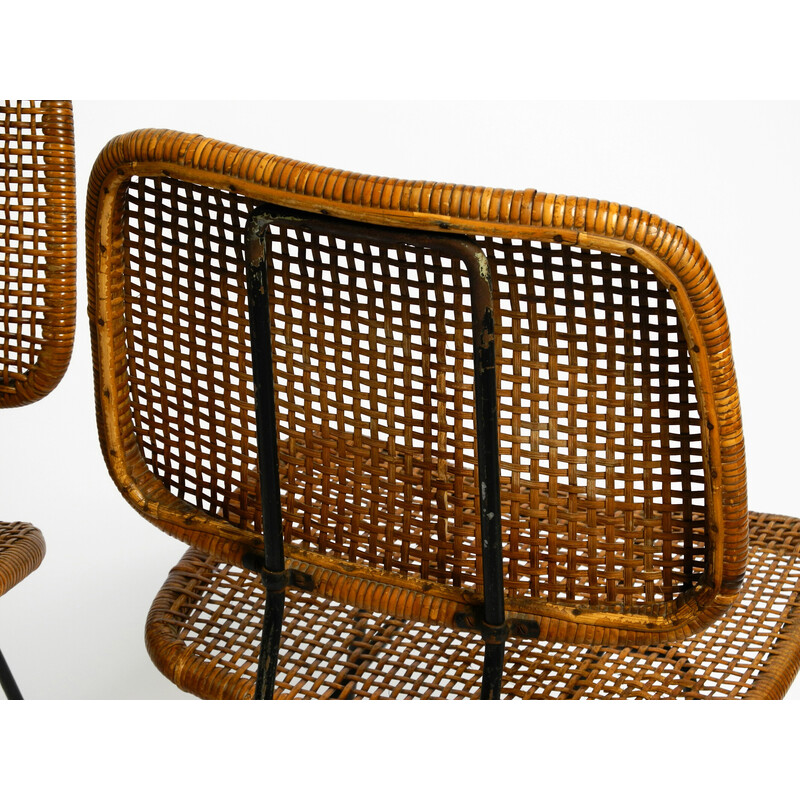 Pair of vintage italian bamboo and raffia dining chairs, 1960s
