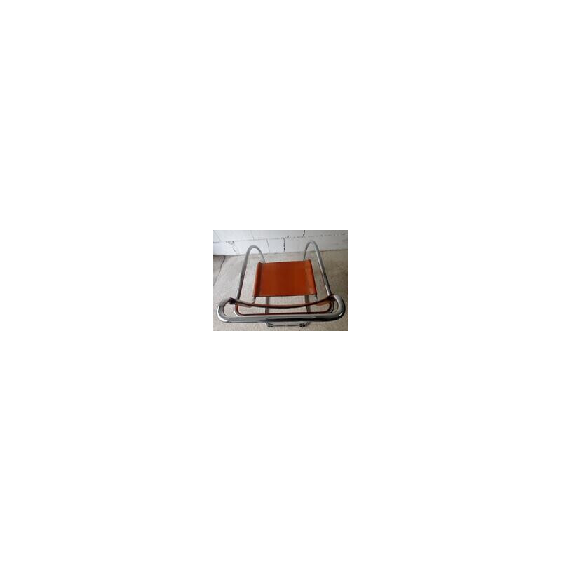 Fauteuil vintage en cuir marron clair et chrome de Mies Van Der Rohe