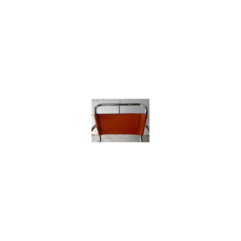 Fauteuil vintage en cuir marron clair et chrome de Mies Van Der Rohe