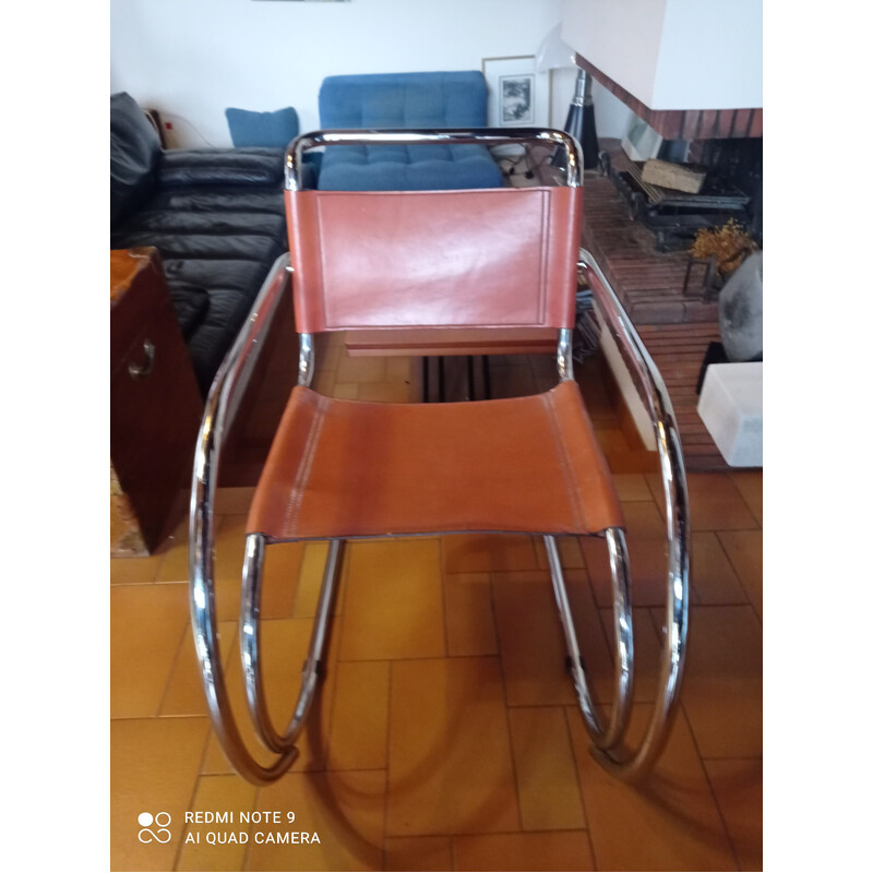 Light brown leather and chrome vintage armchair by Mies Van Der Rohe