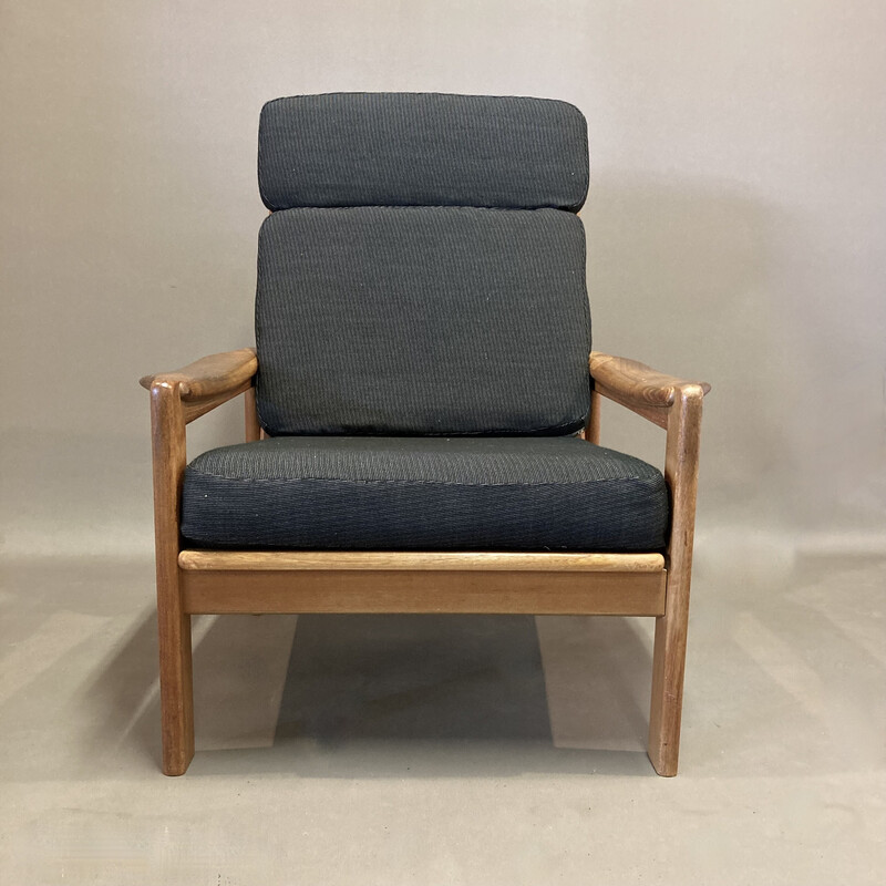 Scandinavian vintage armchair in teak and linen, 1950