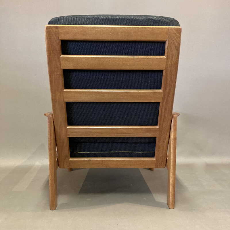 Scandinavian vintage armchair in teak and linen, 1950