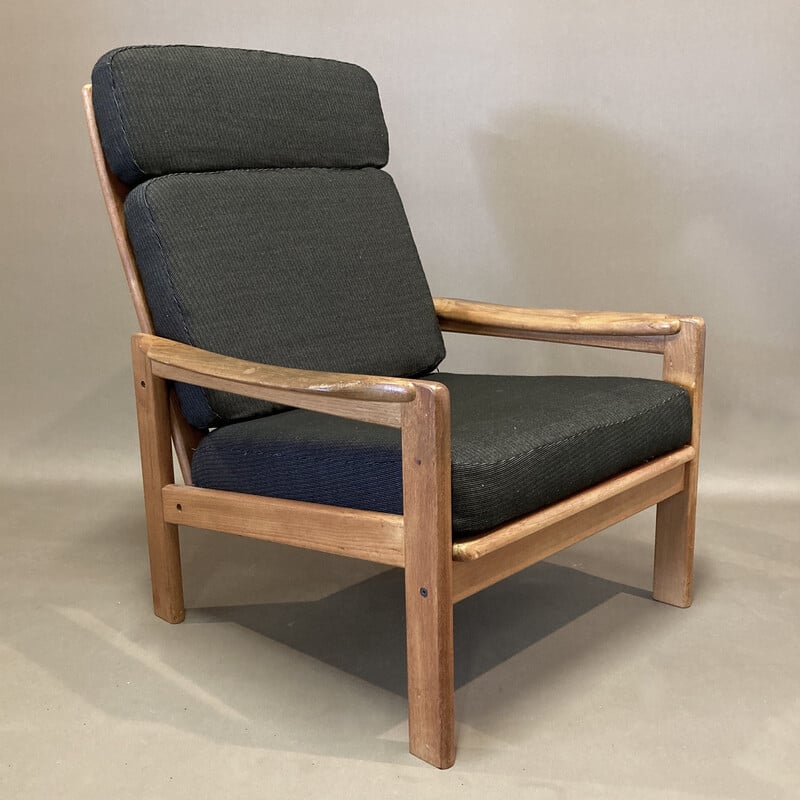 Scandinavian vintage armchair in teak and linen, 1950