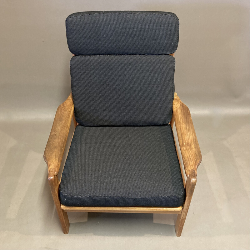 Scandinavische vintage teak en linnen fauteuil, 1950