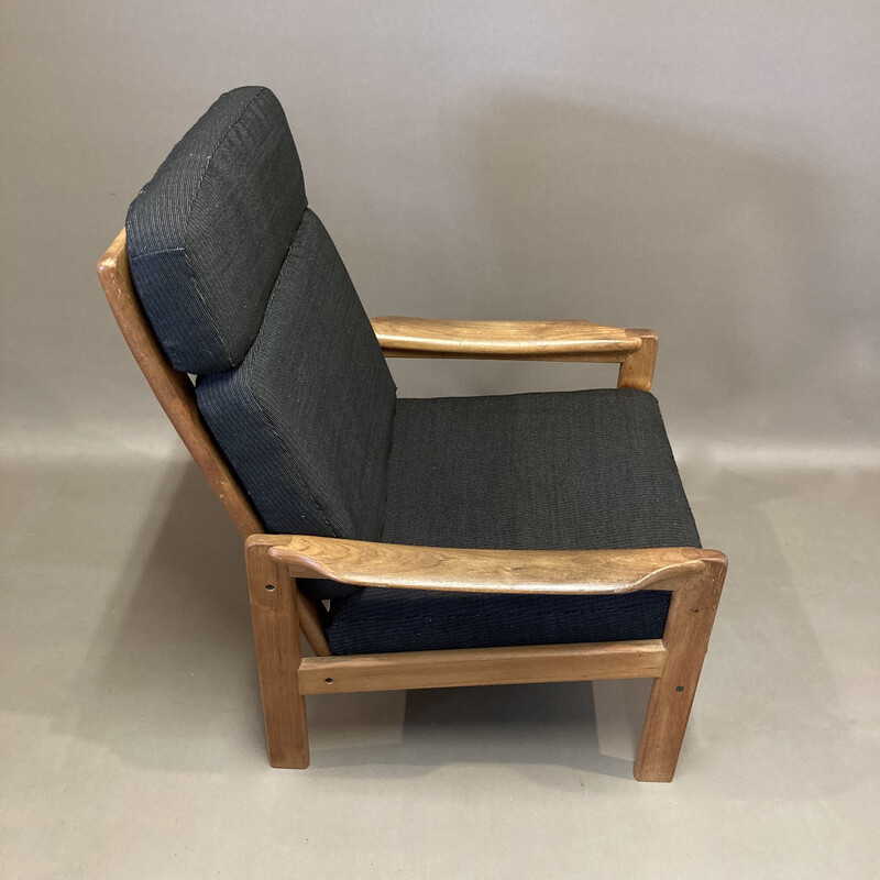 Fauteuil scandinave vintage en teck et lin, 1950