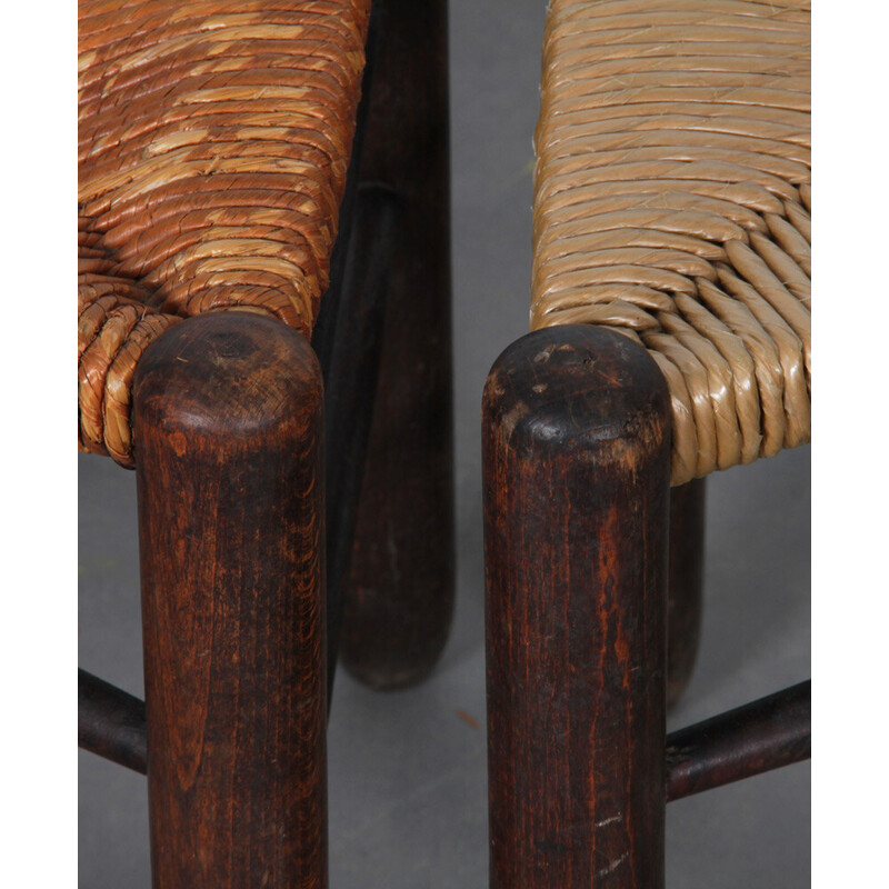 Pair of vintage straw tripod stools, 1960