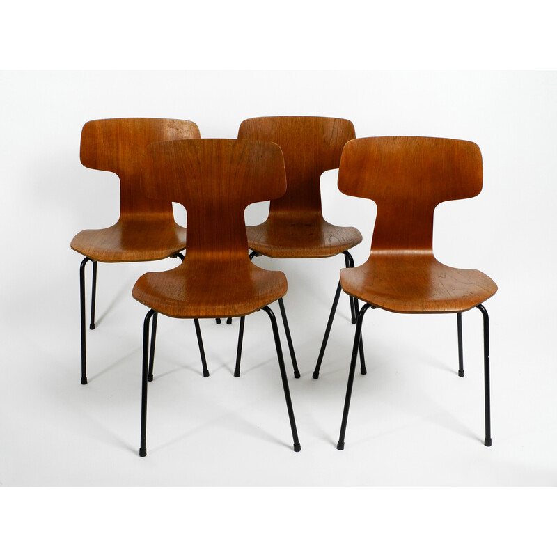 Sedie impilabili vintage in teak modello 3103 di Arne Jacobsen per Fritz Hansen, 1973