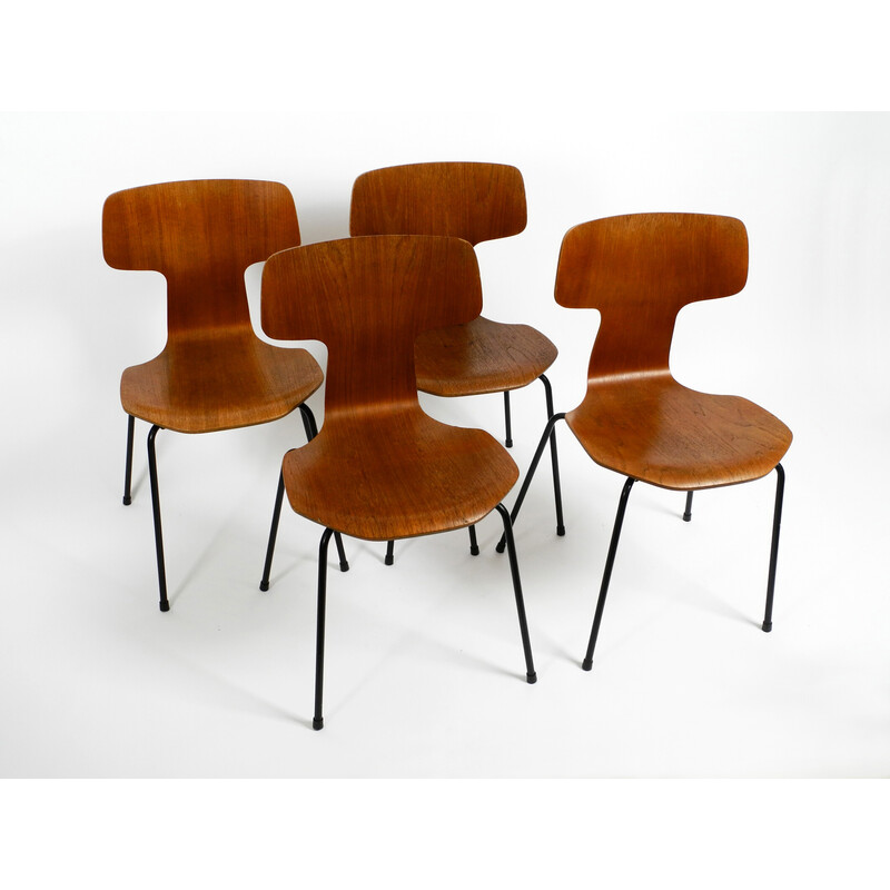 Vintage teakhouten stapelstoelen model 3103 van Arne Jacobsen voor Fritz Hansen, 1973