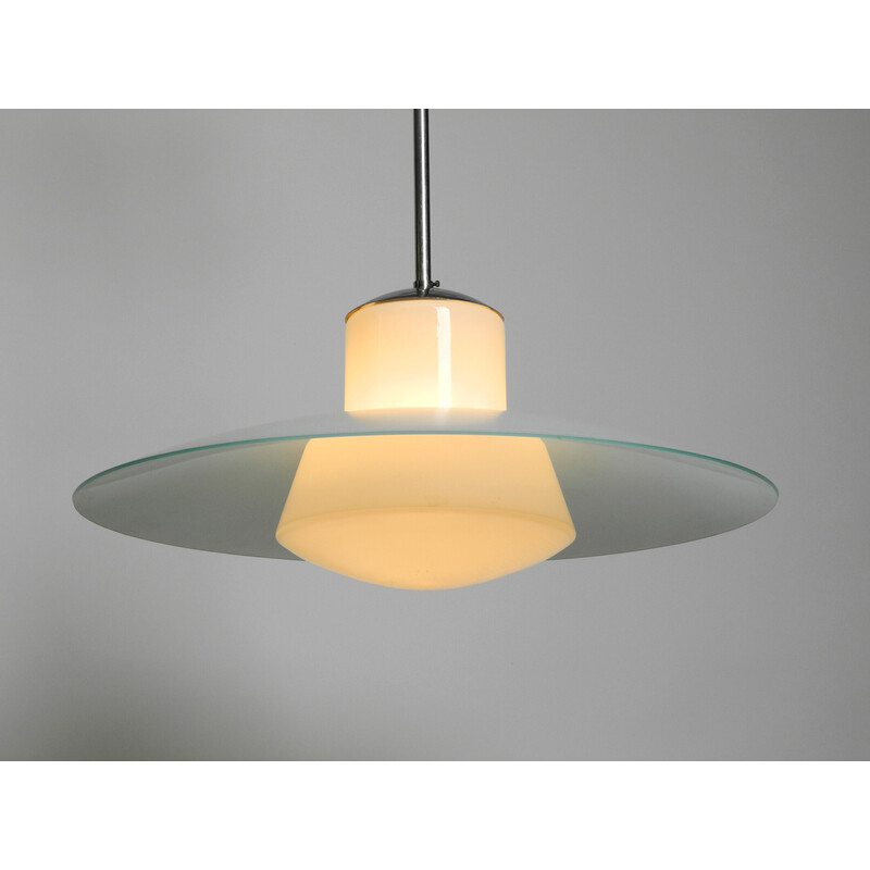 Mid century dubbele glazen hanglamp van Wilhelm Braun Feldweg voor Doria