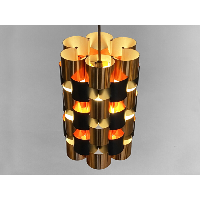 Vintage copper pendant lamp by Werner Schou for Coronell Elektro, Denmark 1960s