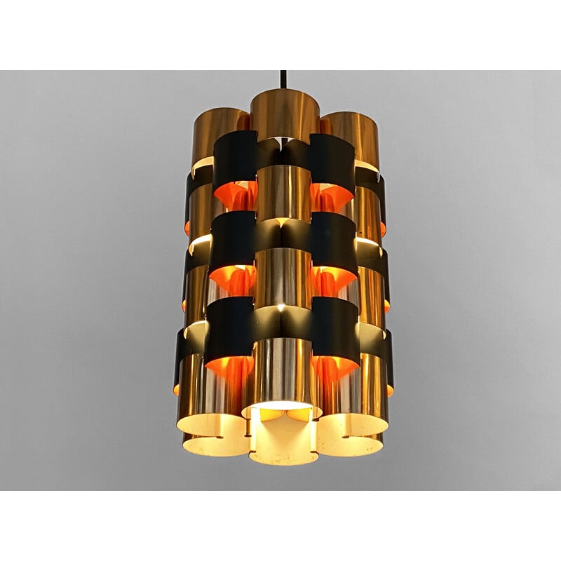 Vintage copper pendant lamp by Werner Schou for Coronell Elektro, Denmark 1960s