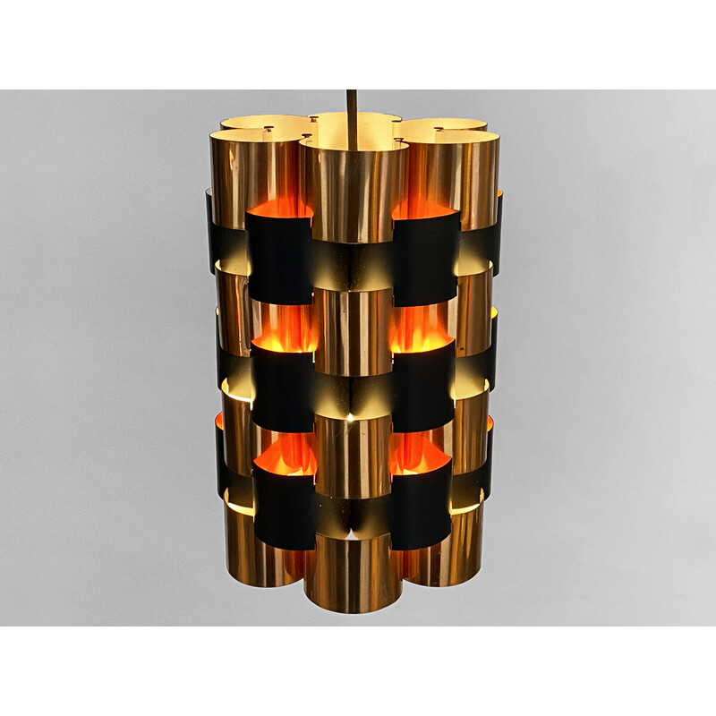 Lámpara colgante vintage de cobre de Werner Schou para Coronell Elektro, Dinamarca Años 60