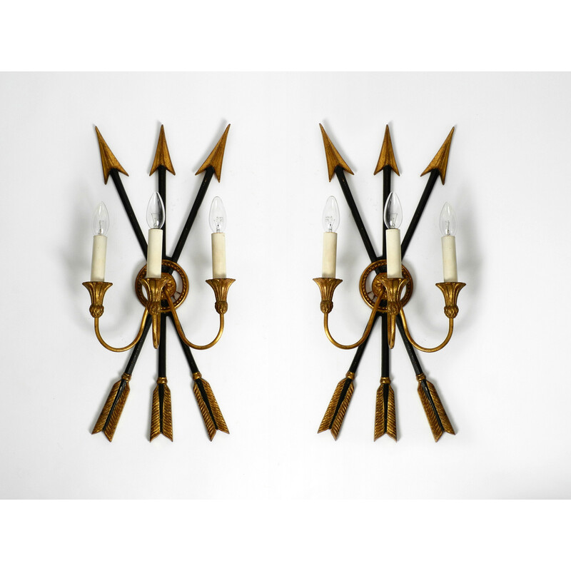 Pair of vintage Italian 3-armed wall lamps by Palladio