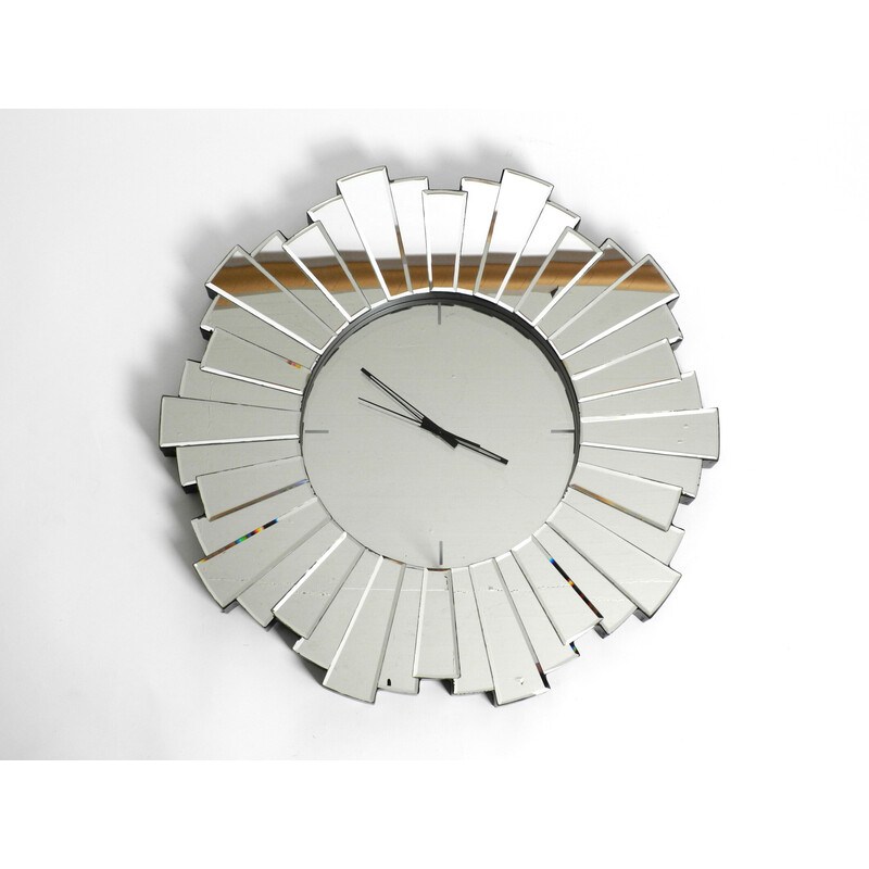 Vintage Sunburst mirror wall clock, 1970s