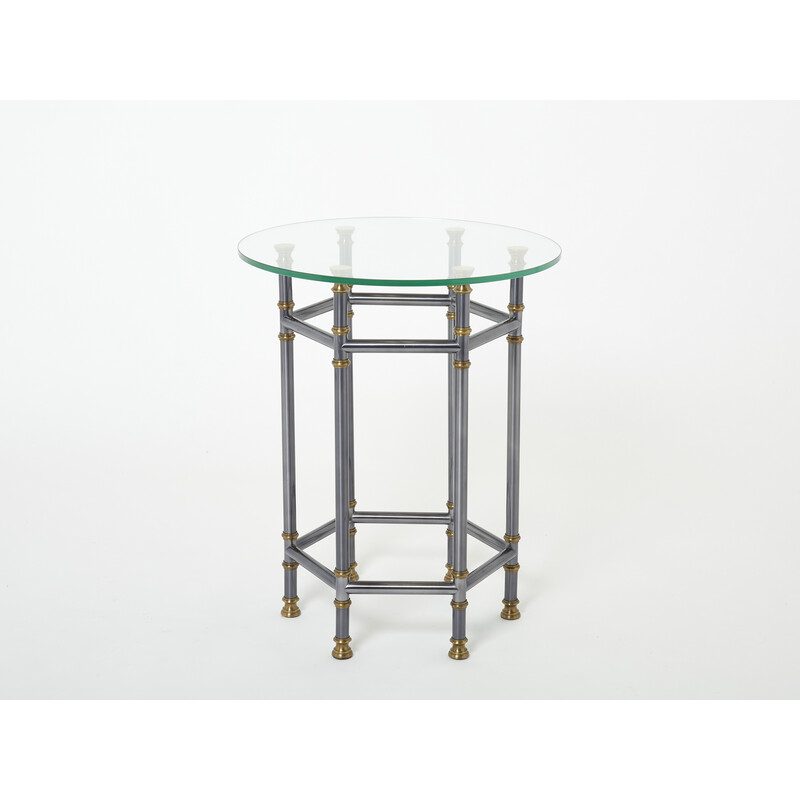 Pair of vintage brass and glass pedestal tables by Jansen, 1970