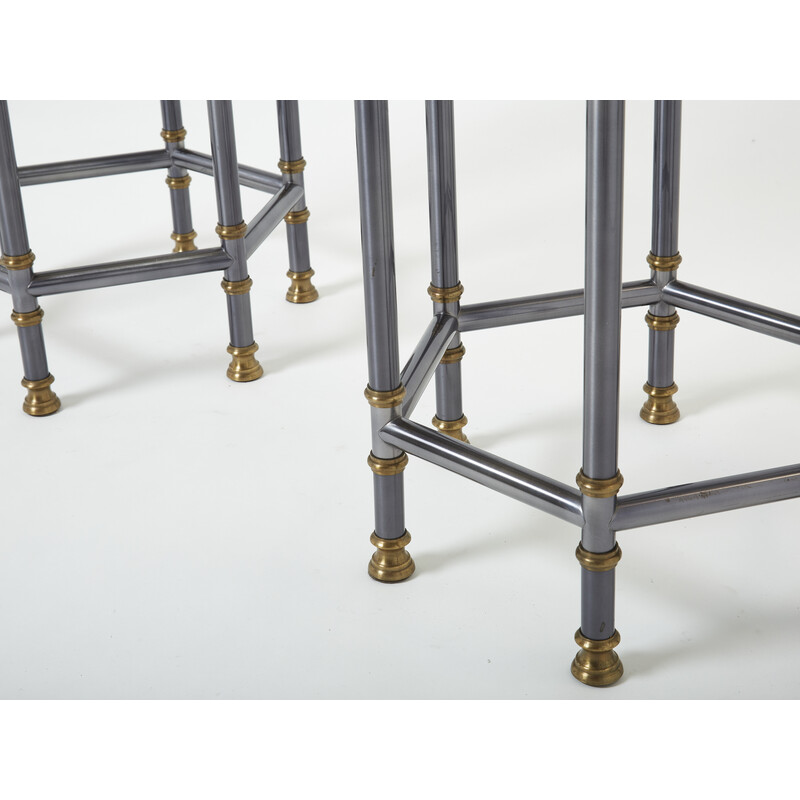 Pair of vintage brass and glass pedestal tables by Jansen, 1970