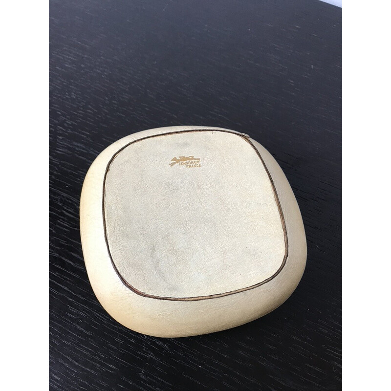 Vintage leather and ceramic ashtray by Jouve for Longchamp, 1950-1960