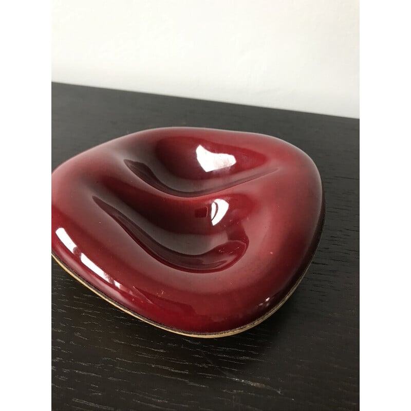 Vintage leather and ceramic ashtray by Jouve for Longchamp, 1950-1960