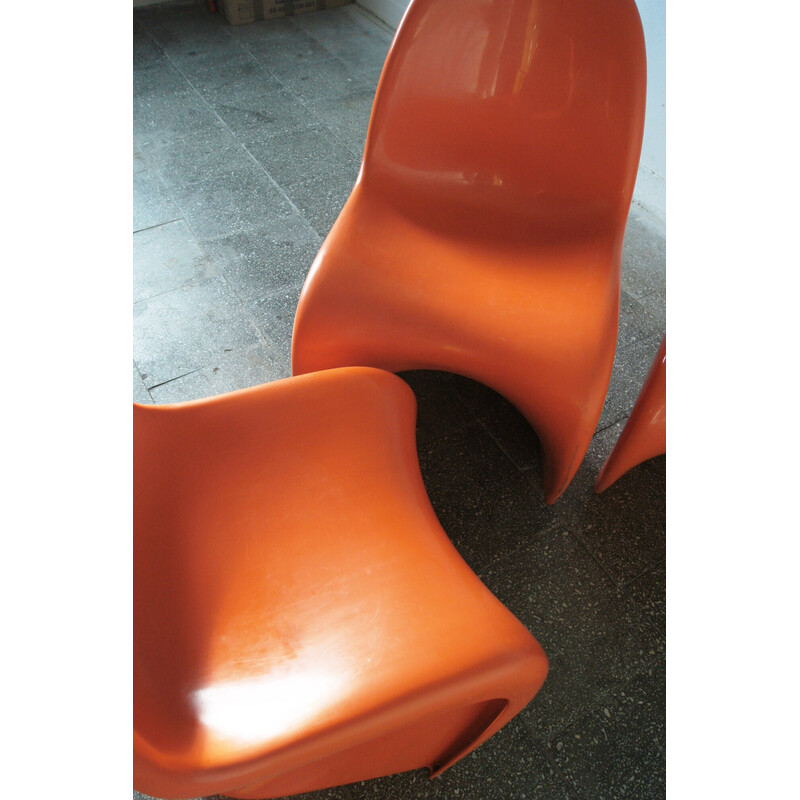 Juego de 4 sillas Panton vintage naranja de Verner Panton para Herman Miller, años 70