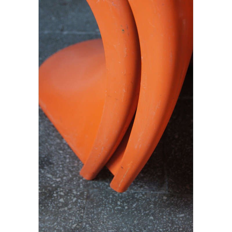 Satz von 4 orangefarbenen Panton-Stühlen von Verner Panton für Herman Miller, 1970er Jahre