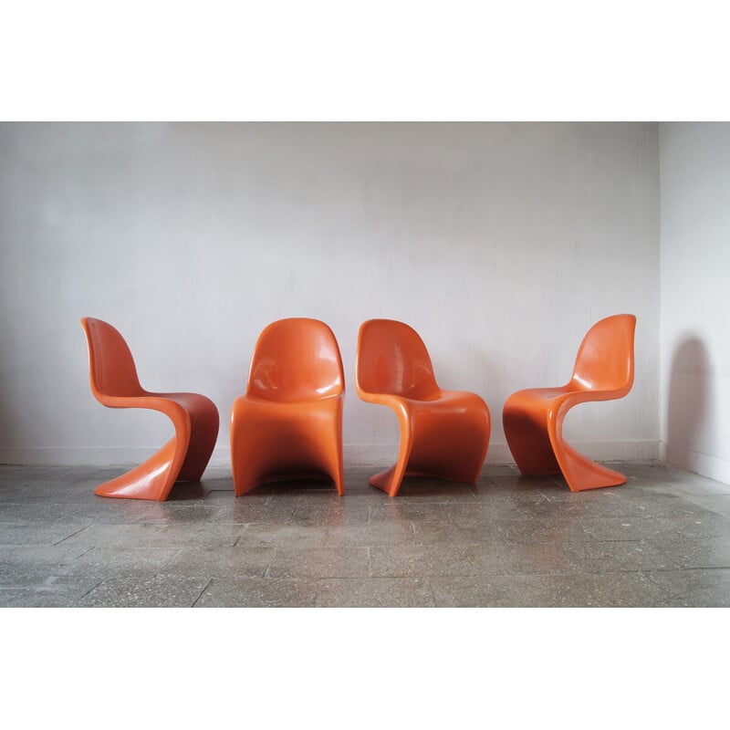 Juego de 4 sillas Panton vintage naranja de Verner Panton para Herman Miller, años 70