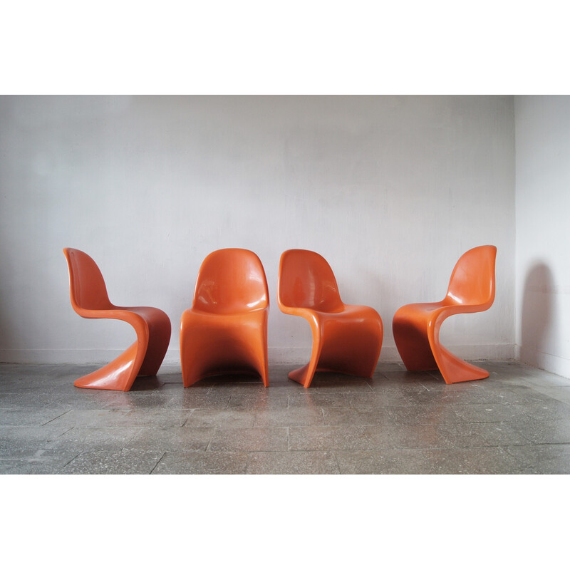 Set of 4 vintage orange Panton chairs by Verner Panton for Herman Miller, 1970s