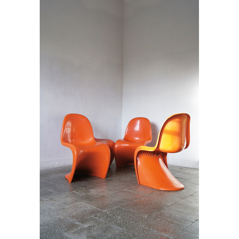 Set of 4 vintage orange Panton chairs by Verner Panton for Herman Miller, 1970s