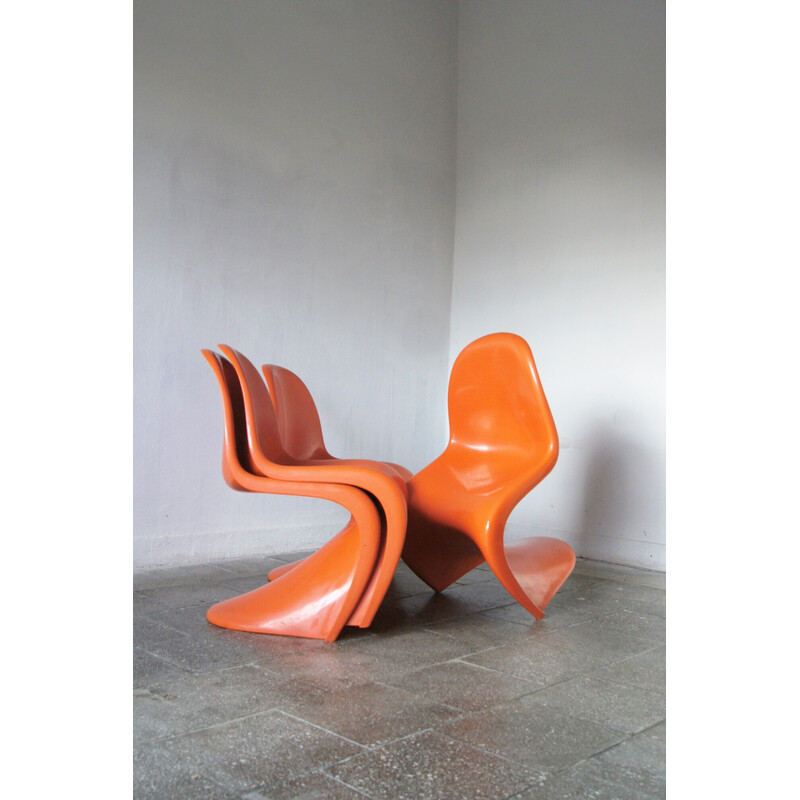 Set of 4 vintage orange Panton chairs by Verner Panton for Herman Miller, 1970s