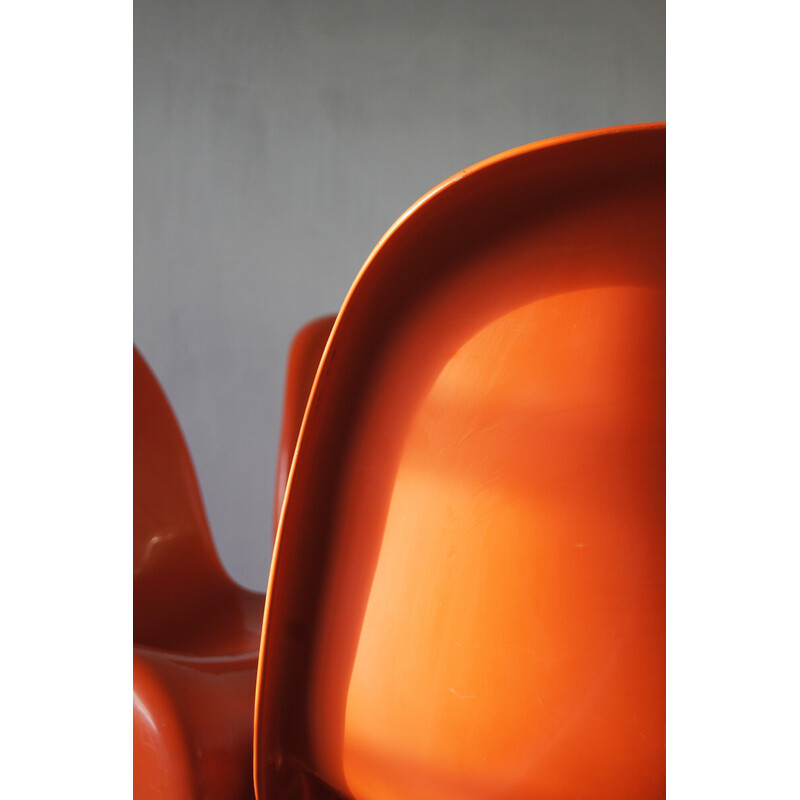 Juego de 4 sillas Panton vintage naranja de Verner Panton para Herman Miller, años 70